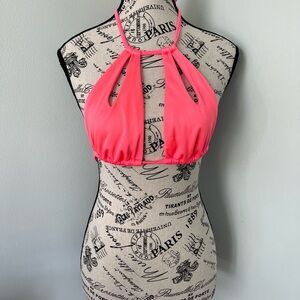 Victoria’s Secret Italian fabric Halter Bikini Top slightly iridescent sz m. EUC